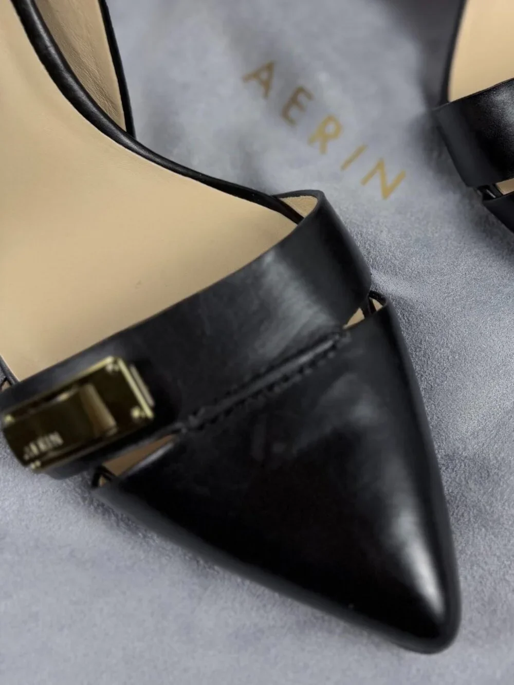 🖤 NIB AERIN Fatima Black Leather Pointed Toe D'Orsay Pumps Heels Size 8